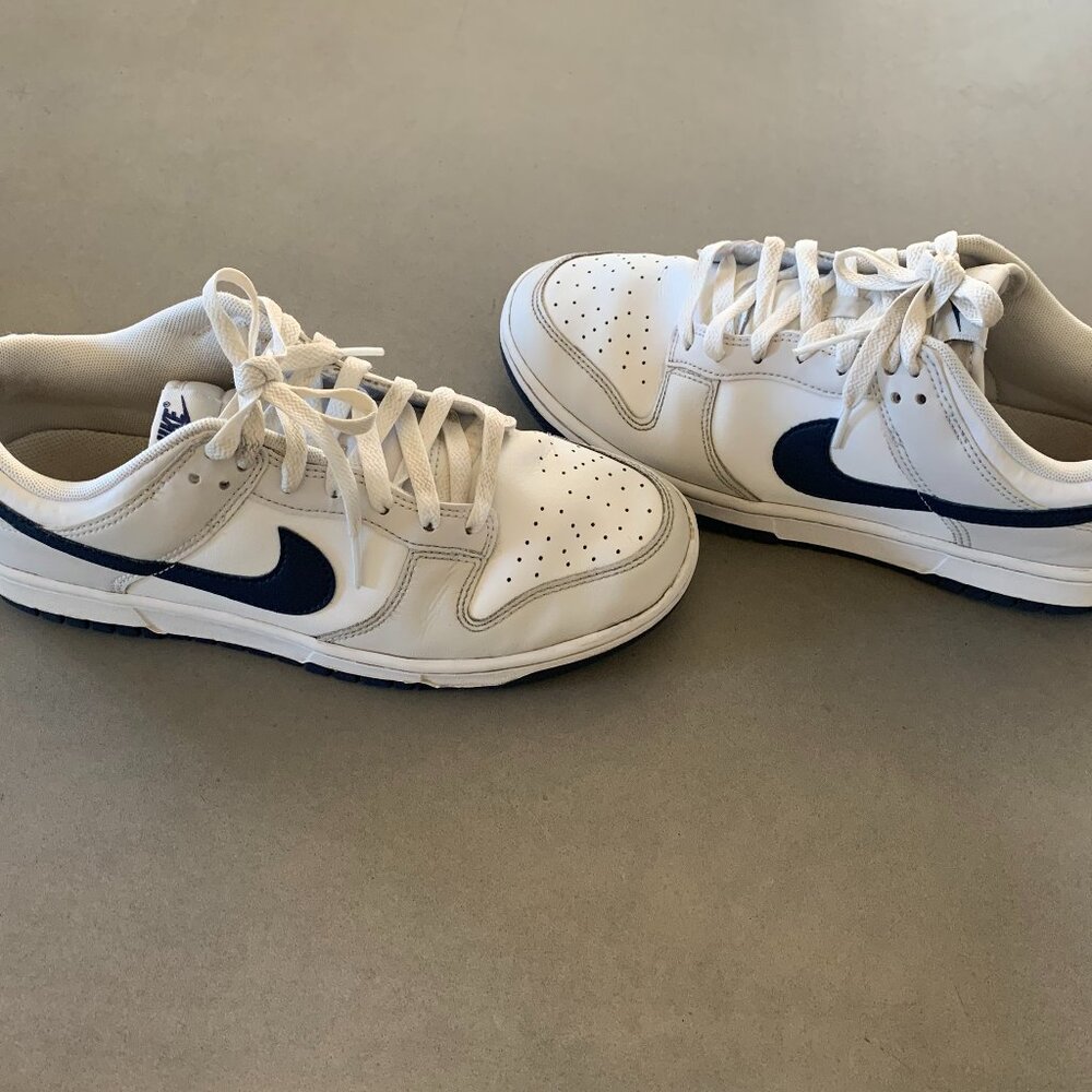 Nike Dunk Low Sneakers White Navy | Men’s Size 8 | Leather Classic Low Top
